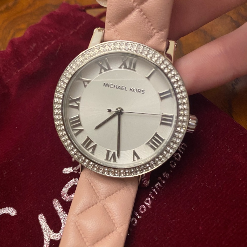 Micheal Kors light pink and silver leather watch